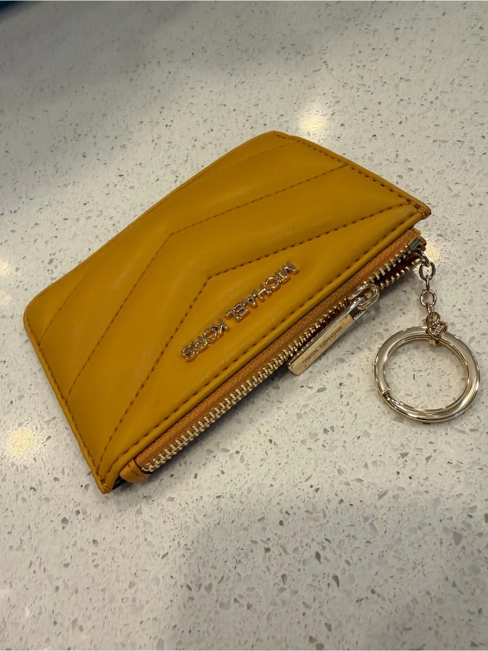 Michael Kors Yellow Quilted Leather Card Case with Keyring